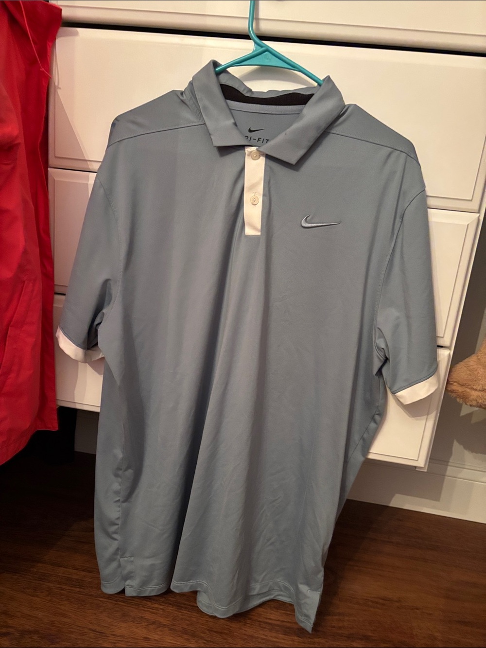 Nike Men’s Light Blue Polo with White Placket and Cuff Trim